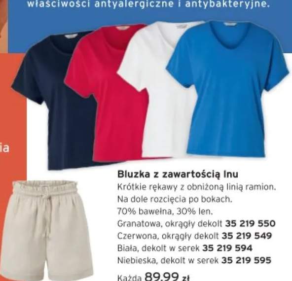 Bluzka damska z zawartością lnu granatowa okrągły dekolt