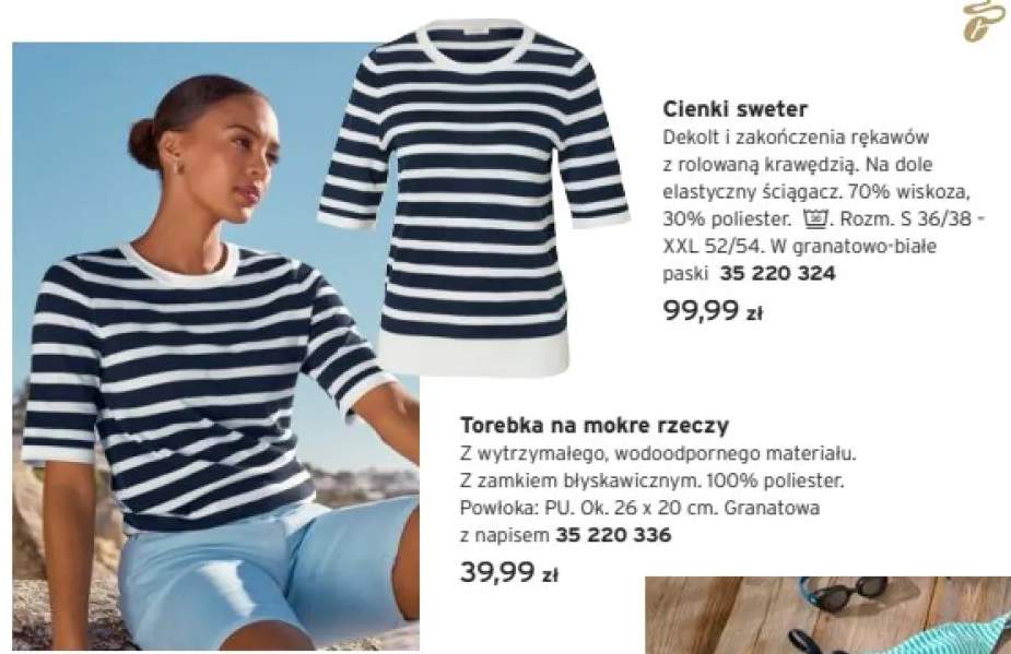 Cienki sweter w granatowo-białe paski