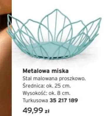 Metalowa miska stal malowana proszkowo średnica ok. 25cm wysokość ok. 8cm turkusowa