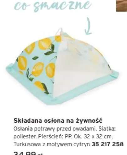 Składana osłona na żywność turkusowa z motywem cytryn ok. 32x32cm