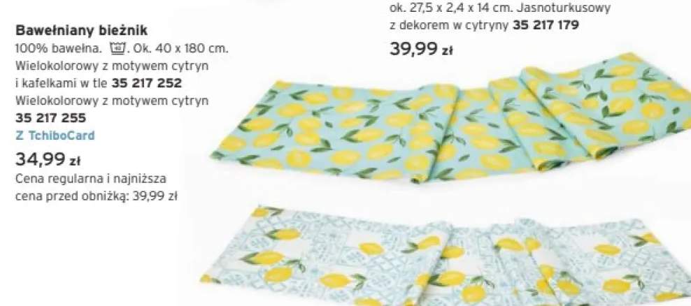 Bawełniany bieżnik wielokolorowy z motywem cytryn i kafelkami w tle ok. 40x180cm