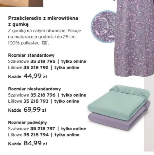 Prześcieradło z mikrowłókna z gumką rozmiar standardowy +2 warianty