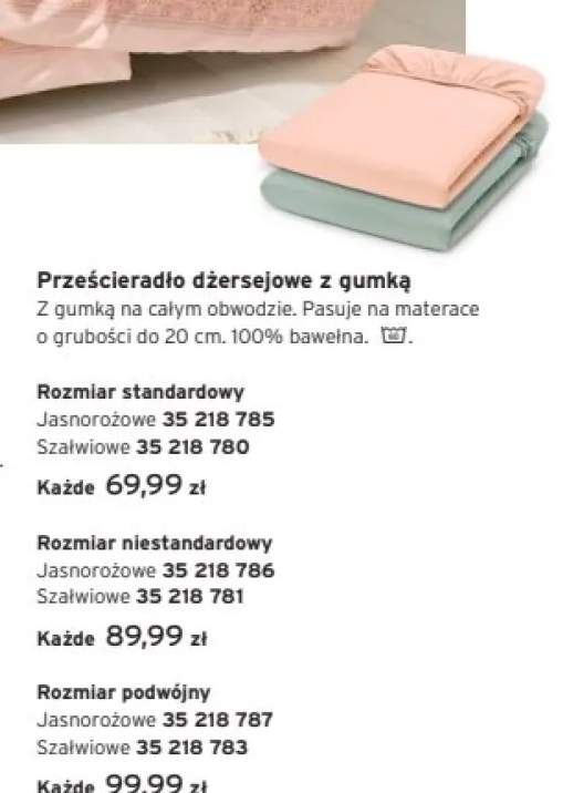 Prześcieradło dżersejowe z gumką rozmiar niestandardowy +2 warianty