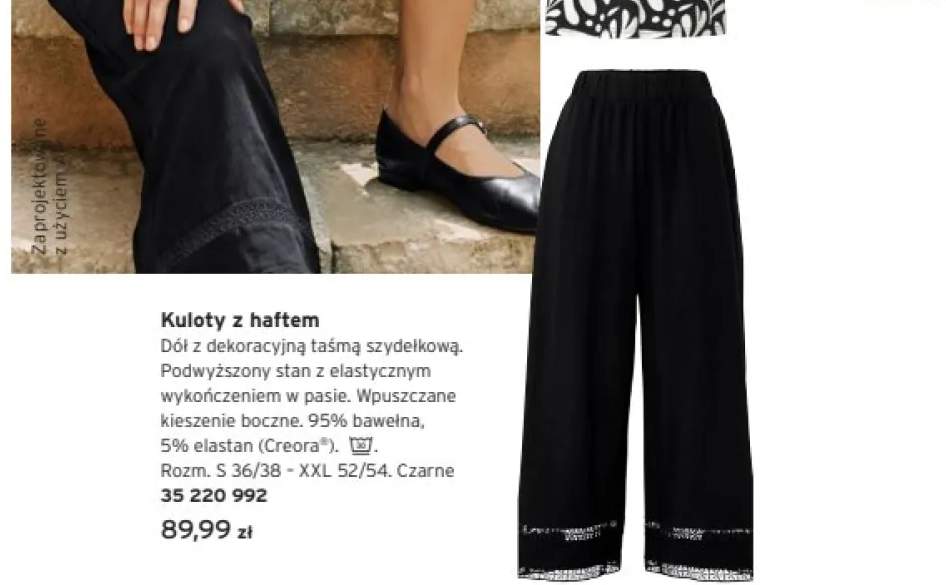 Spodnie damskie kuloty z haftem czarne