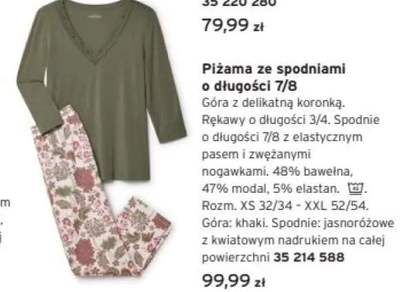 Piżama damska ze spodniami o długości 7/8 Tchibo