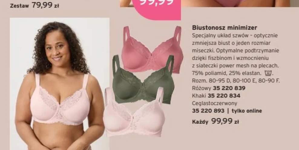 Biustonosz minimizer różowy Tchibo +2 warianty