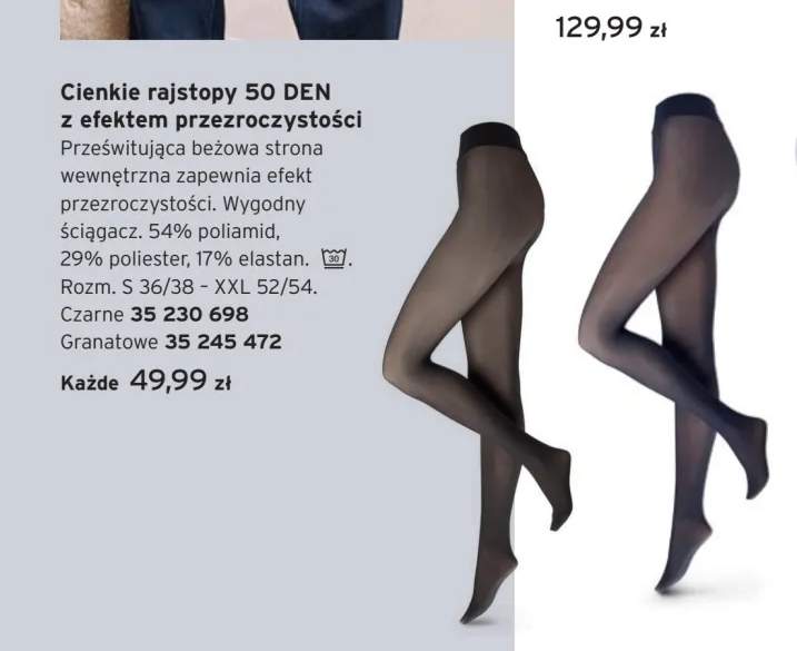 Cienkie rajstopy 50 DEN z efektem przezroczystości