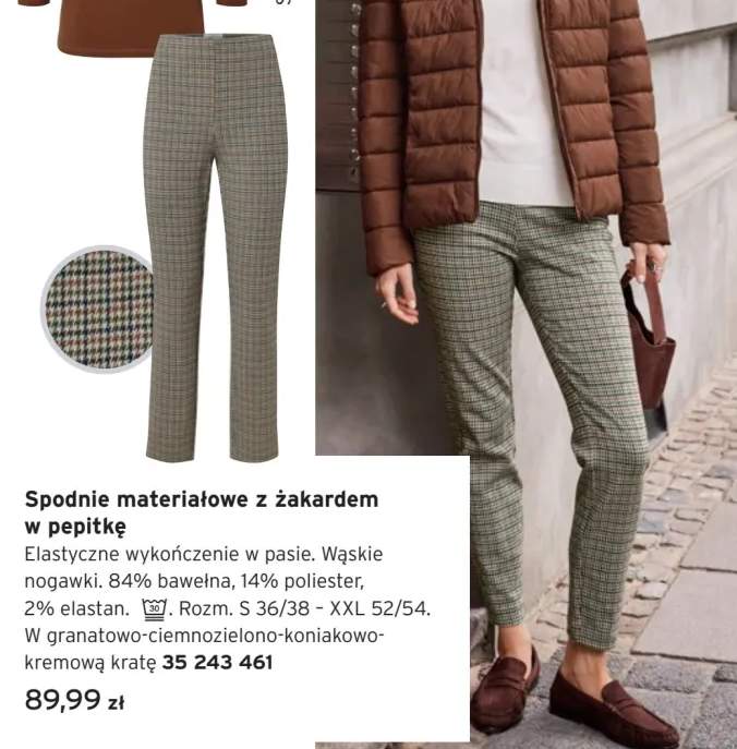 Spodnie materiałowe z żakardem w pepitkę