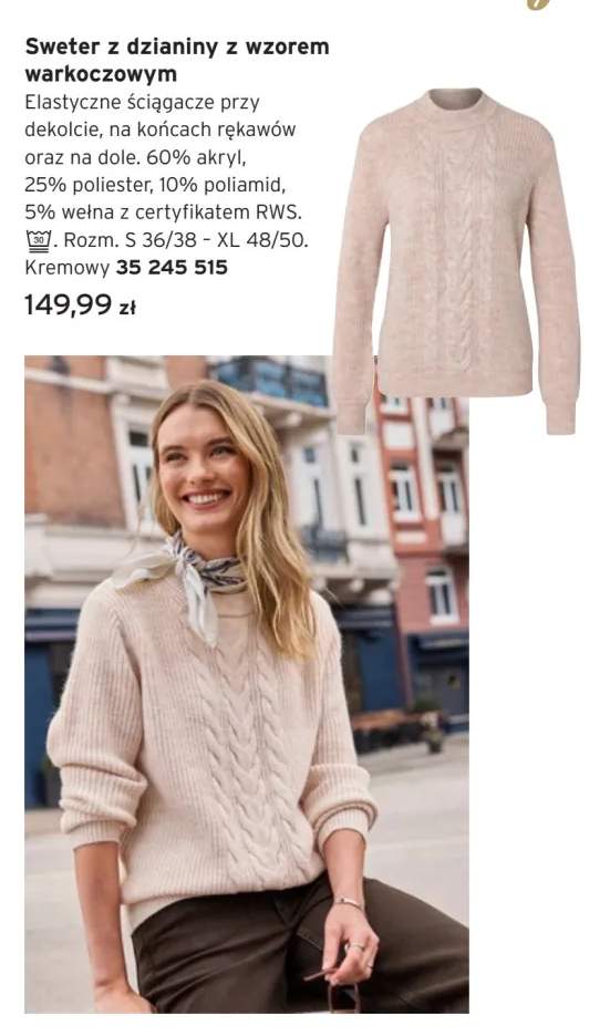 Sweter z dzianiny z wzorem warkoczowym